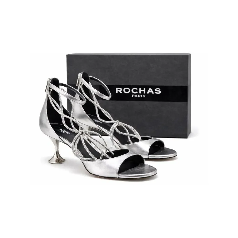 ROCHAS Embellished Icon 60mm Cromo Napa Liberty Crystal Tie Sandals EU 38.5